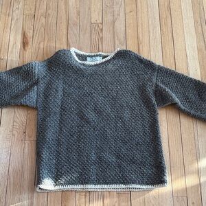 Indigenous Designs Gray Wool Knit Sweater with White Trim